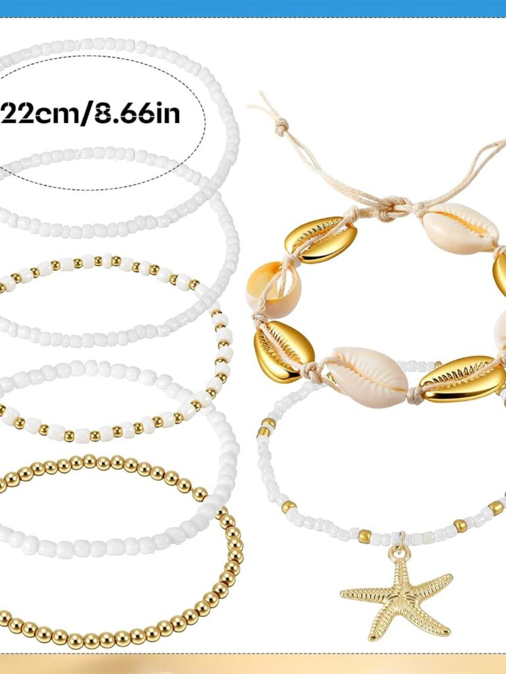 7PCS Boho Shell Ankle Bracelet Shell Beaded Ankle Bracelets for Women, Summer Be - Picture 2 of 8